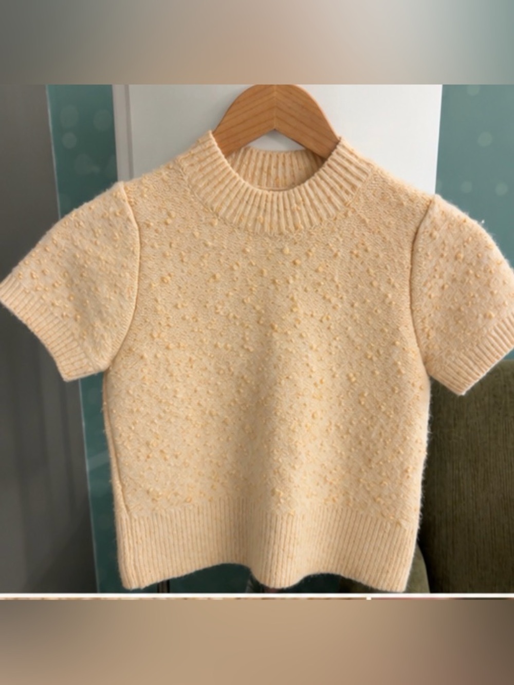 Sandro Short-Sleeve Cream Textured Crewneck Sweater